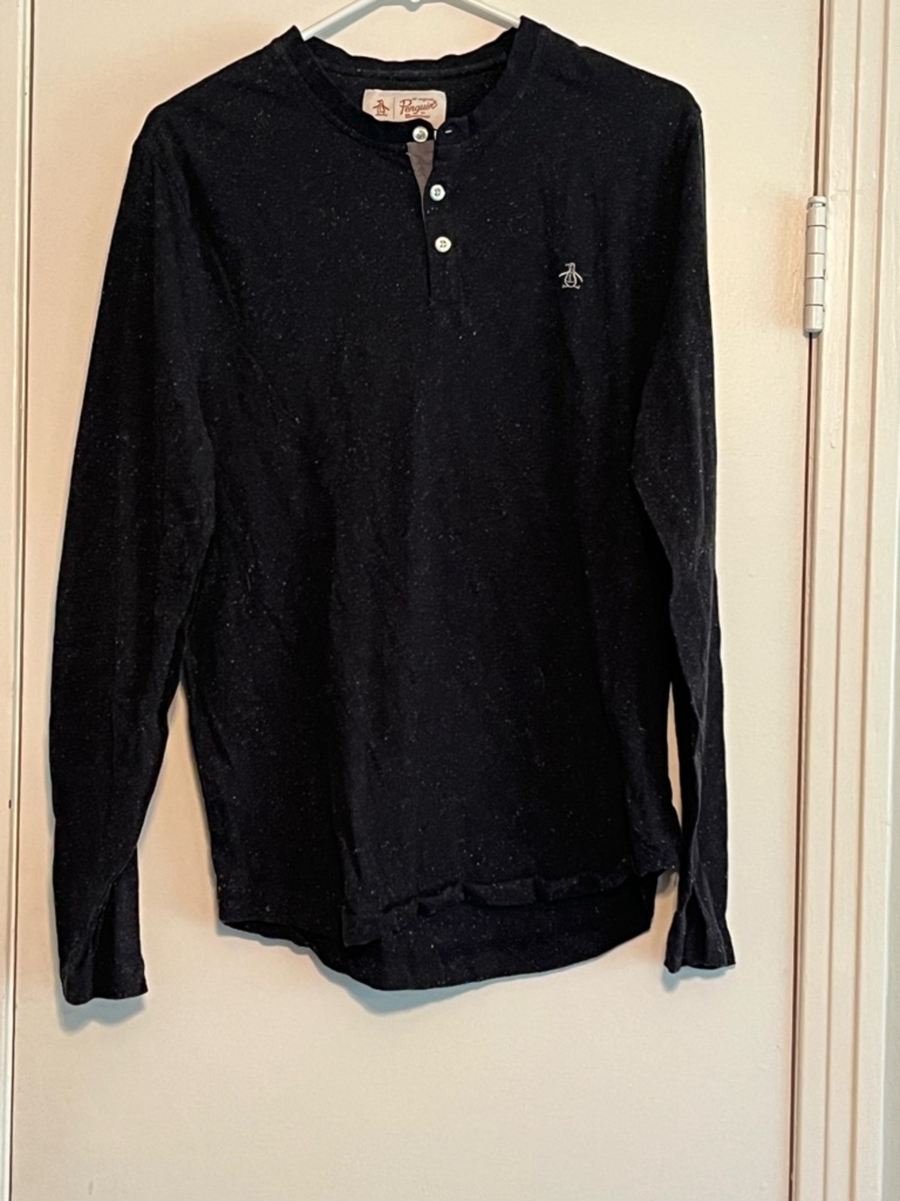 Original Penguin Long-Sleeve Henley Shirt - Black Size L EUC